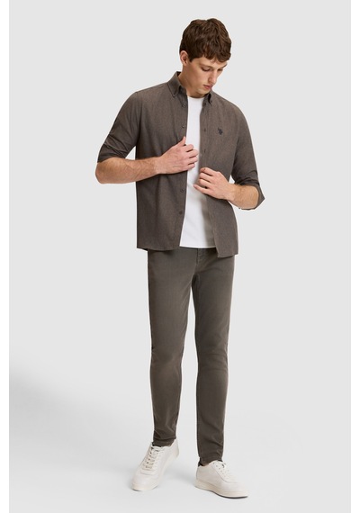 U.S. Polo Assn. Erkek Kahverengi Slim Fit Uzun Kollu Basic Gömlek 50332397-vr029