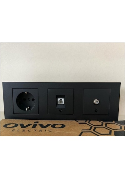 Ovivo Grano Siyah 3 Lü Set Topraklı Priz Numeris Uydu 3'lü Çerçeve