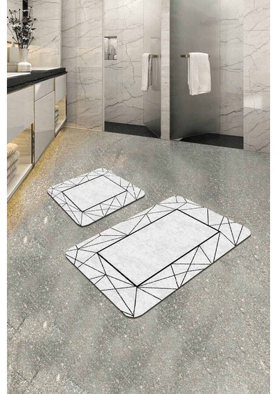 Gri Çerçeveli Banyo Halısı Klozet Takımı Paspas Seti Bs340n11