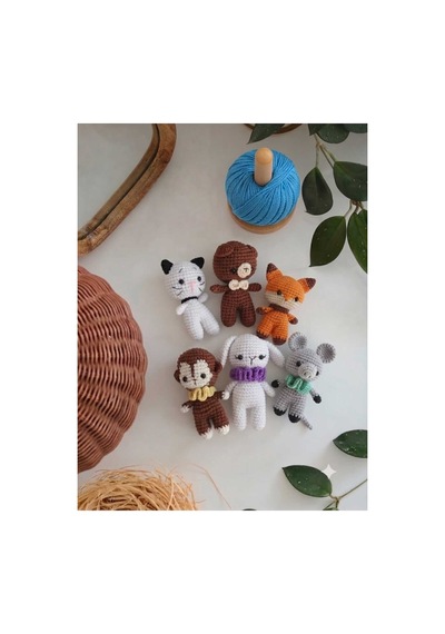 Amigurumi Organik Örgü Hayvan Oyuncak Uyku Arkadaşı Ayıcık, Kedi, Tavşan, Sıpa, Maymun, Tilki
