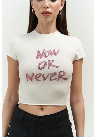 Mai Collection 2726 - Now Or Never Beyaz Penye Crop