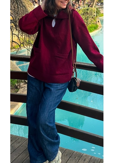 Kadın Polo Yaka Bordo Kazak Bordo