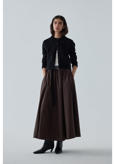 Suud Collection Kahverengi Day Poplin Kloş Etek Kahve
