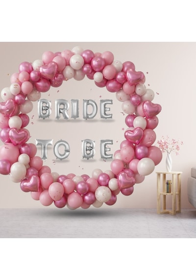 Bride To Be Temalı Gümüş Folyo Harf Pembe Beyaz Fuşya Balonlar Pembe Kalp Süsleme Gümüş - Pembe