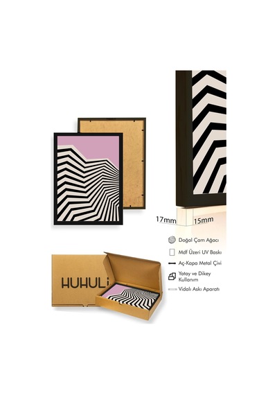 Doğal Ahşap Çerçeveli Geometrik Desenli Tablo - Pastel Huhu1090