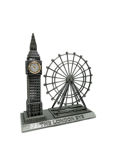 Vintage Metal İngiltere London Big Ben Ve London Eye Biblo Gümüş 20cm
