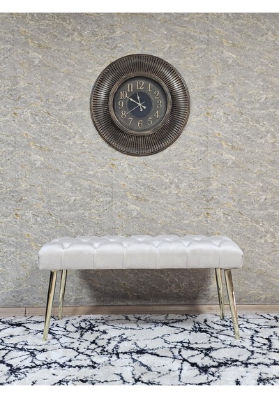 Zafir Gold Kaplama Sivriltme Ayaklı 90 Cm Puf Bench - Puf - Bench - Kasalı Oturak - Oturak - Yatak Ucu Puf Krem