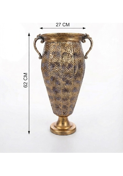 Metal Dekoratif Antik Gold Vazo 63 X 27 Cm Antika Altın