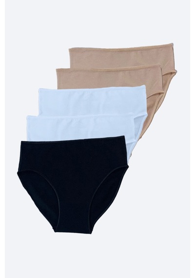 Malabadi Karma Renk 5 ' Li Ekonomik Paket 90187 Kadın Standart Bel Slip Siyah 1 - Beyaz 2 - Ten 2