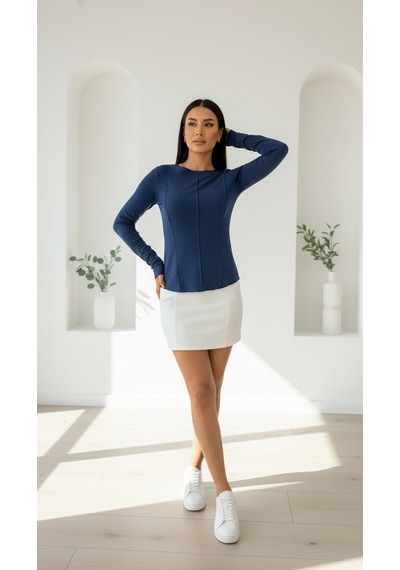 Divinus Kadın Slim Fit Pamuklu Uzun Kollu Bodysuit Lacivert