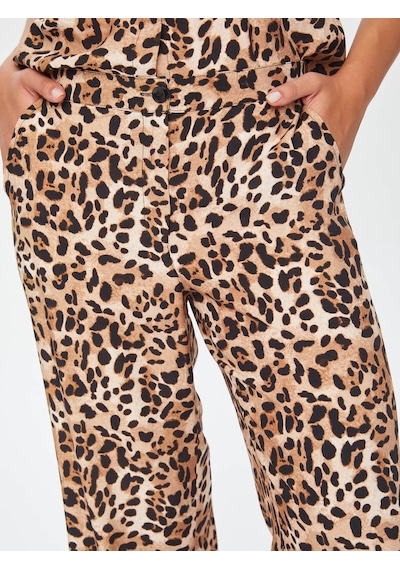 Faik Sönmez Leopar Desen Wide Leg Fit Viskon Pantolon 69496 U6949635 Camel