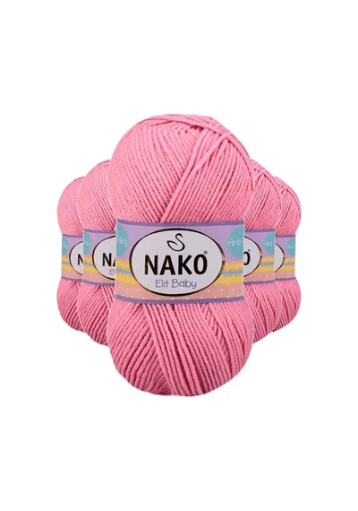 Tedar 5 Adet Elite Baby El Örgü İpi Tüylenmeyen Bebek Yünü Pembe 6837 Najmaddin (No:1) 8.5Cm X 10.5 Cm