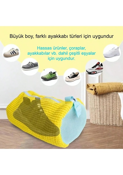 Fermuarlı Çok Amaçlı Yıkama Torbası Ayakkabı, Oyuncak Ve Hassas Kıyafet İçin Çamaşır Makinesi Koruyucu File Sarı