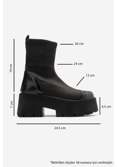 Luvi Shoes Adelına Siyah Scuba Kalın Tabanlı Kadın Bot