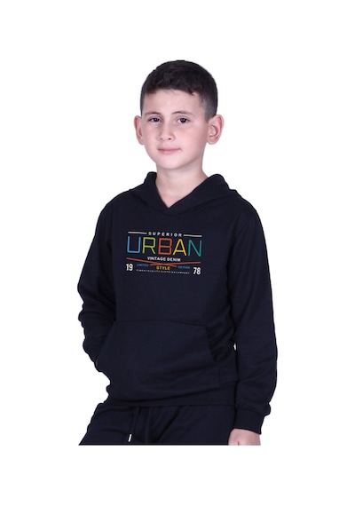 Fyk Kids Erkek Çocuk Baskılı Kanguru Cepli Kapüşonlu 2li Eşofman Takımı Lacivert - Siyah