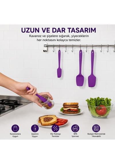 6 Parça Silikon Mutfak Gereçleri Seti, Isıya Dayanıklı Spatula, Fırça Ve Kaşık Seti, Yapışmaz Tencere Dostu, Kırmızı, Siyah Ve Mor Renk Seçenekleri Mor Çok Renkli