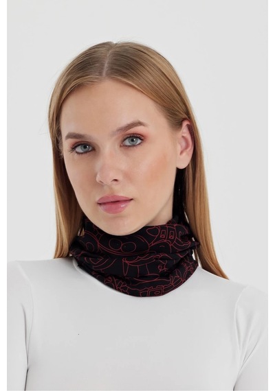 Kadın 4 Fonksiyonlu Koruyucu, Pamuklu, Esnek, Terletmez, Bandana, Boyunluk, Buff, Maske - Tek Ebat / Siyah-kırmızı Siyah-kırmızı