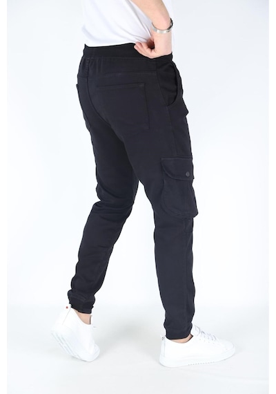 Myrab Denim Erkek Siyah Kargo Cepli Paça Bel Lastikli Likralı Kargo Cep Pantolon