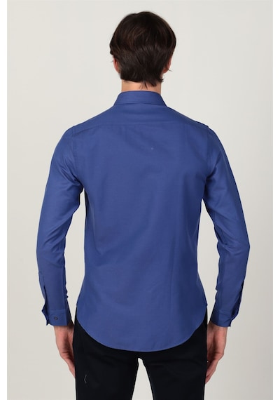 Tudors Slim Fit Uzun Kol Yaka Düğmeli Yaka İçi Biyeli Erkek Gömlek-26221 Saks