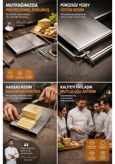 Peynir Ve Tereyağı Dilimleyici 5 Yedek Telli Tel Kesici Lüks Şarküteri Kaşar Dilimleme Standı Aparatı 304 Pasl Diğer