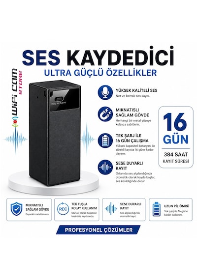 Sese Duyarlı Sensörlü Ses Kayıt Cihazı 16 Gün Şarj Süresi