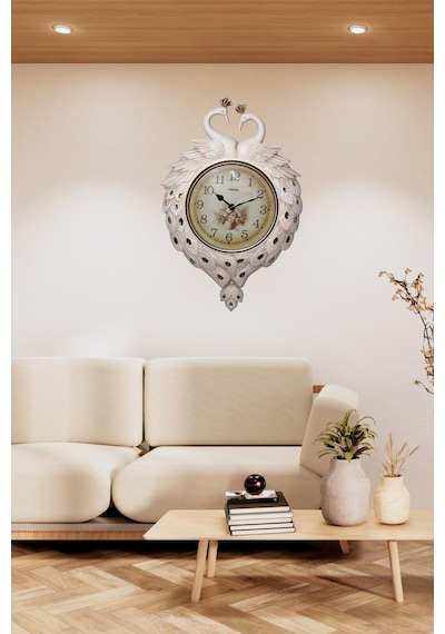 Duvar Saati Tavuskuşu Temalı Büyük Polyester Saat No.2 50 X 70 Cm çok Renkli