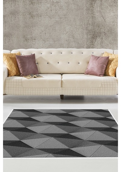 Alanur Home Kaymaz Dijital Mutfak & Salon Halı Trend Geometrik E5030 gri
