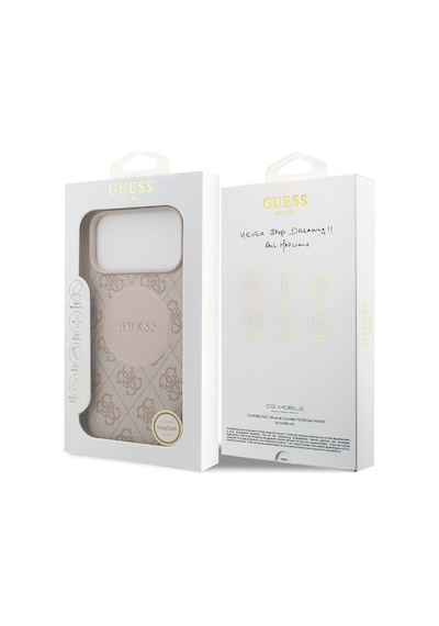 Apple Uyumlu iPhone 17 Pro Max Kılıf Guess Lisanslı M-safeli Yazı Logolu Circle Classic Kapak Pembe Pembe