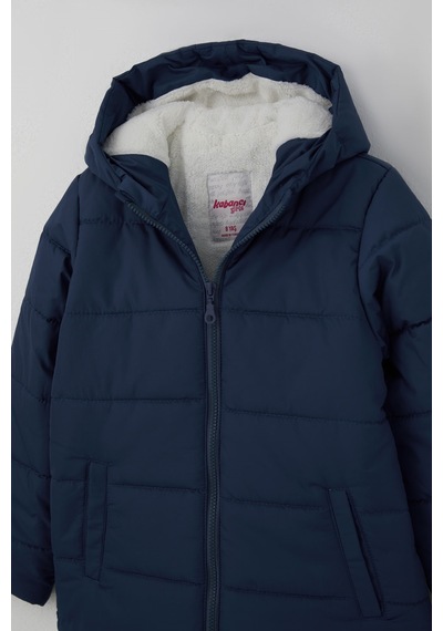 Kabancı Kız Çocuk Mont İç Kısmı Peluş Kapüşonlu Fermuarlı 6-9 Yaş , İndigo