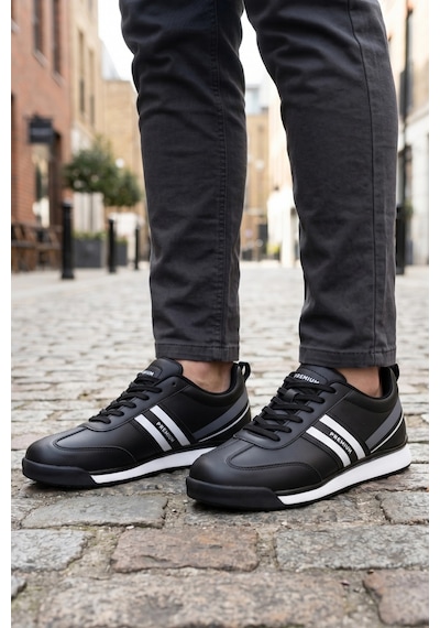 In Step Premium Serisi Siyah Beyaz Çizgili Unısex Sneaker Günlük Spor Ayakkabı Siyah - Beyaz