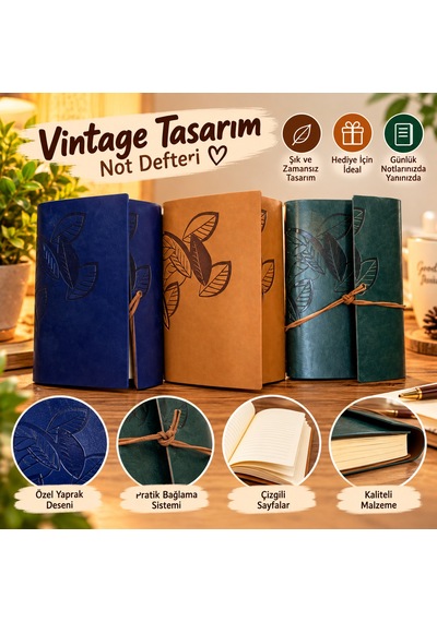 Vintage Tasarım Yaprak Desenli Not Defteri Çok Renkli
