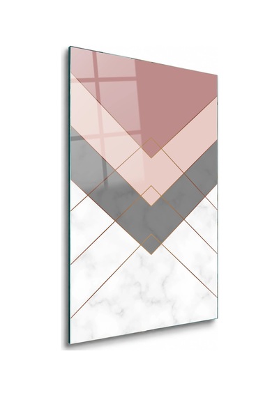 Pudra Gri Mermer Chevron Deseni Çerçevesiz Cam Tablo
