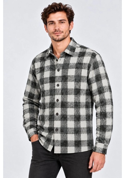 Wear Vexel Erkek Ekose Kareli Batik Yıkamalı Şardonlu Uzun Kollu Regular Fit Oduncu Gömlek - Gri Çok Renkli