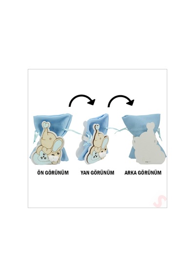 Ahşap Standlı 10cm X 8cm Kese, Fil Mavi - 1 Adet Renkli Çok Renkli