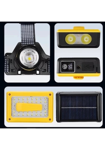 Pro F-3003 Alüminyum Pm10-tg Led Type-c Powerbank Ve Solar Şarjlı Kamp Kafa Feneri Çok Renkli