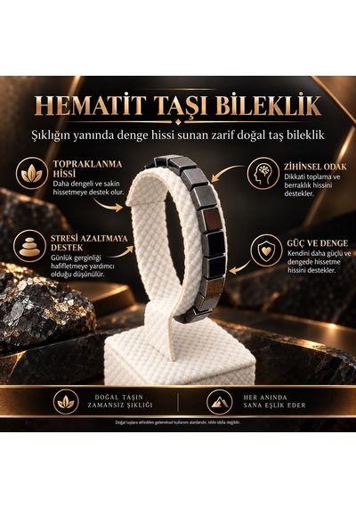 Hematit Doğal Taş Kare Bileklik