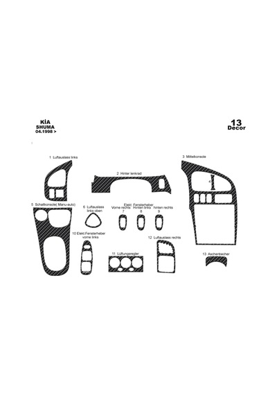 Kia Shuma Torpido Kaplama 1998 13 Parça Karbon