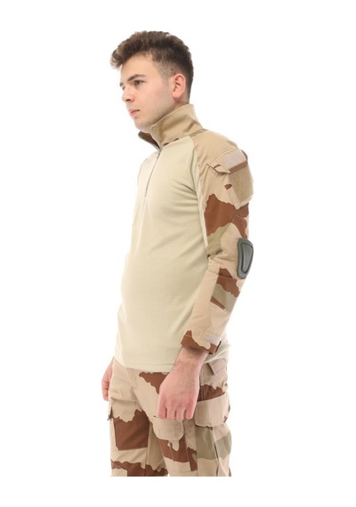 Single Sword Sword Dirsek Detaylı Polo Yaka Kadın&erkek Combat T-shirt Single Ç.kamuflaj