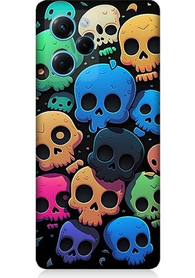 Xiaomi Poco X5 Pro Uyumlu Silikon Kılıf Renkli Kurukafalar