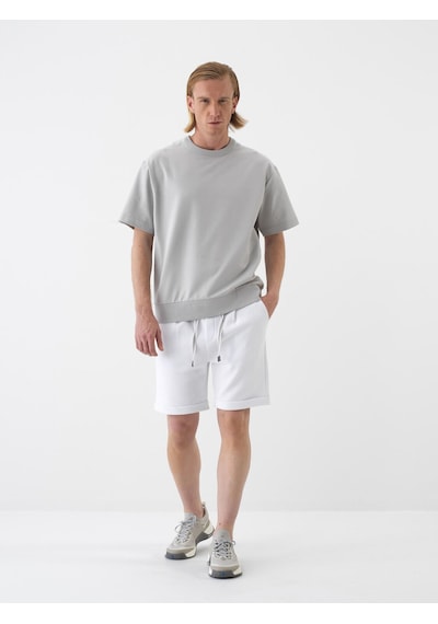 Xint Gri Pamuk Dokulu Oversize Tişört 502213