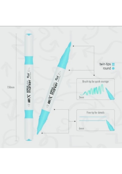 Art X Acrylic Duo Marker Çift Uçlu Su Bazlı Boyama Kalemi 48 Renk Set
