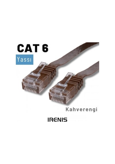 Irenis CAT6 Kablo Yassı Ethernet Network Lan Ağ İnternet Kablosu 2 M Kahverengi