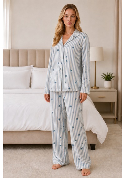 Womanandkids Mavi Kadın Casual Esnek Bol Pijama Takımı 4671