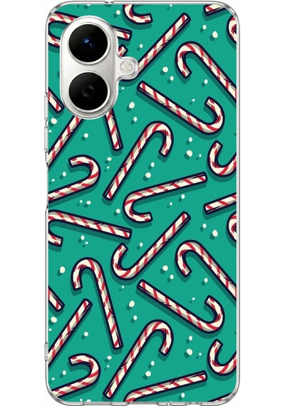 Tecno Spark Go 2 Uyumlu Yılbaşı Ruhu Baston Şeker Ve Kar Taneli Baskılı Silikon Kılıf Renkli