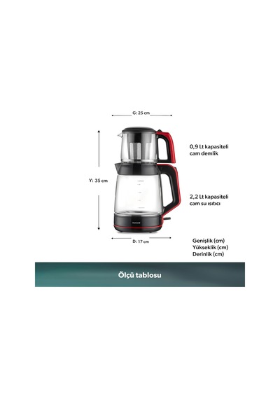 Infinity Xl 1764h Cam Çay Makinesi Siyah Kırmızı