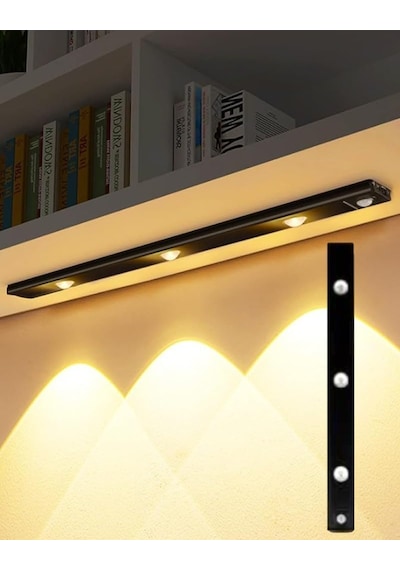 40cm Harekete Duyarlı Led İnsan Vücudu Sensörlü Usb Sarj Taşınabilir Kablosuz Mutfak Elbise Dol 3 Adet 40cm