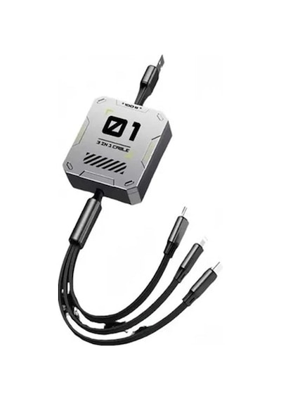100w Geri Çekilebilir Makaralı Çoklu Şarj Kablosu Alüminyum Kutu Lightning Micro Type-c Şarj Kablosu