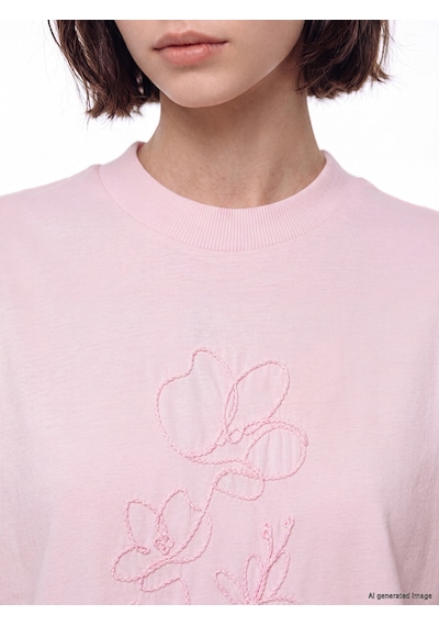 Lcw Modest Pembe Nakışlı %100 Pamuklu Kadın Tişört