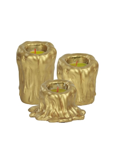 Mumluk Şamdan 3 Adet Tealight Uyumlu Üçlü Tüm Boylar Erimiş Mum Model - Altın