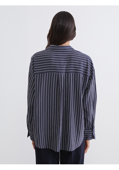 Lcw Vision Lacivert Çizgili Oversize Kadın Gömlek